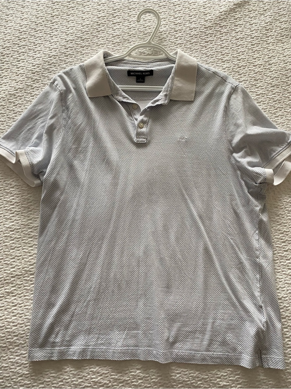 Michael Kors Men’s White and Light Gray Microdot Polo